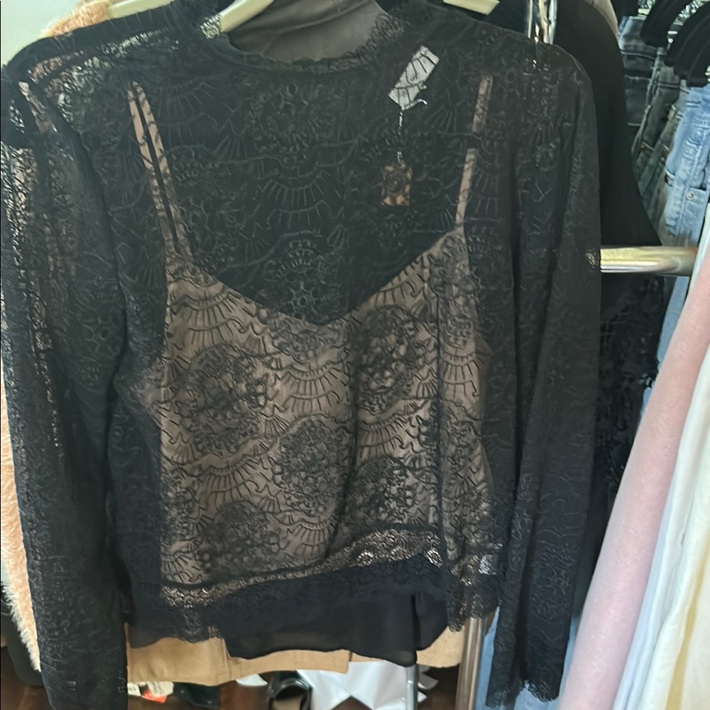 Gentle Fawn Black Lace Long Sleeve Top